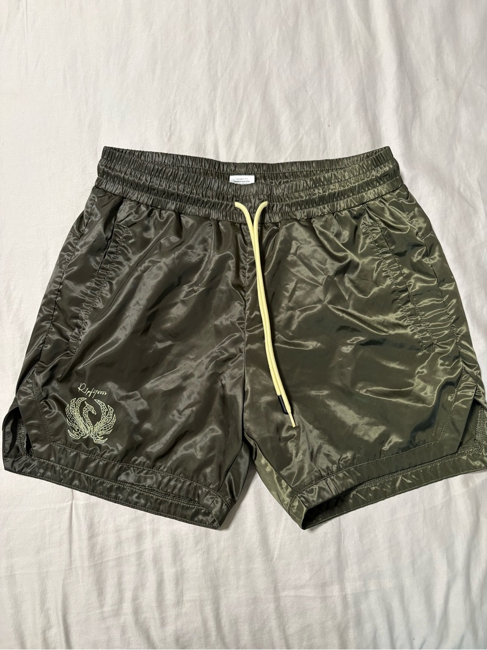 Men's Athletic Swim Shorts - Olive with Yellow Drawcord